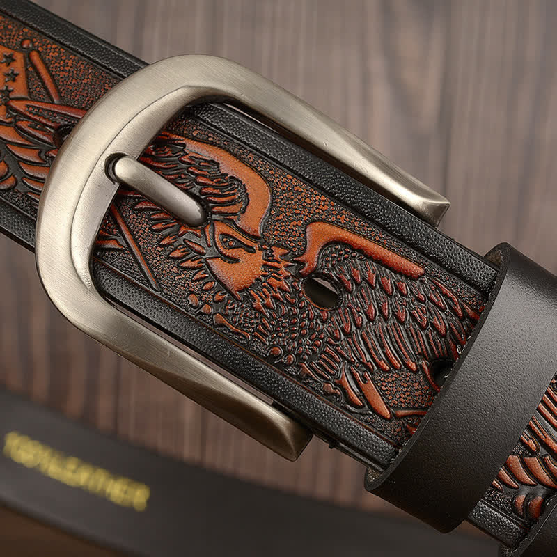 Men's Embossed Eagle Flag Pattern Leather Belt - Image 7