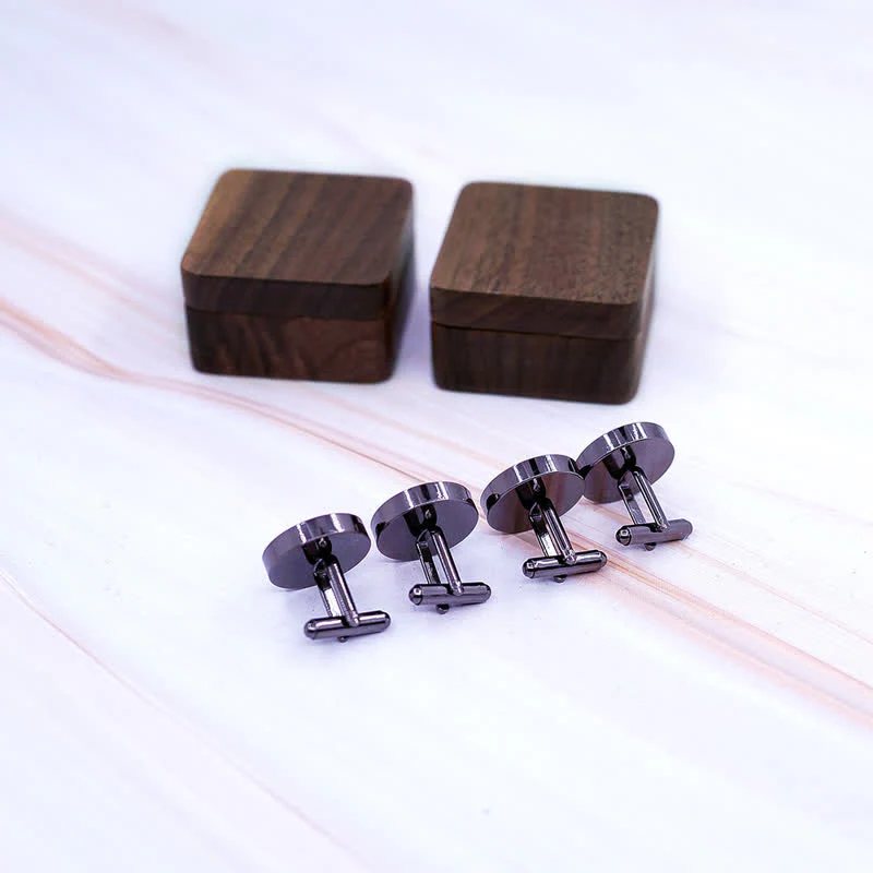 Men's Custom Engrave Letter Box Black Walnut Wooden Cufflinks - Image 4