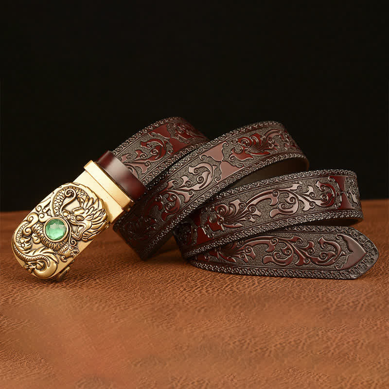 Men's Engraved Dragon Gemstone Leather Belt - Image 17