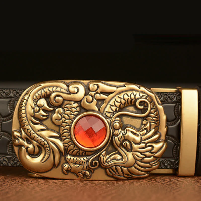 Men's Engraved Dragon Gemstone Leather Belt - Image 6