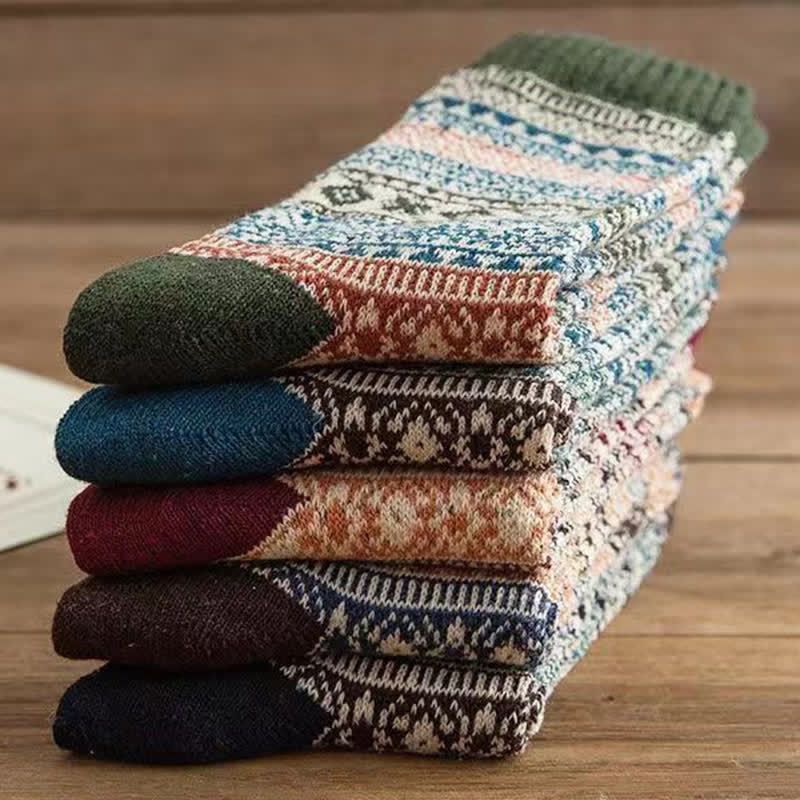 Men's Ethnic Style  Small Diamond Pattern Crew Socks - Image 2