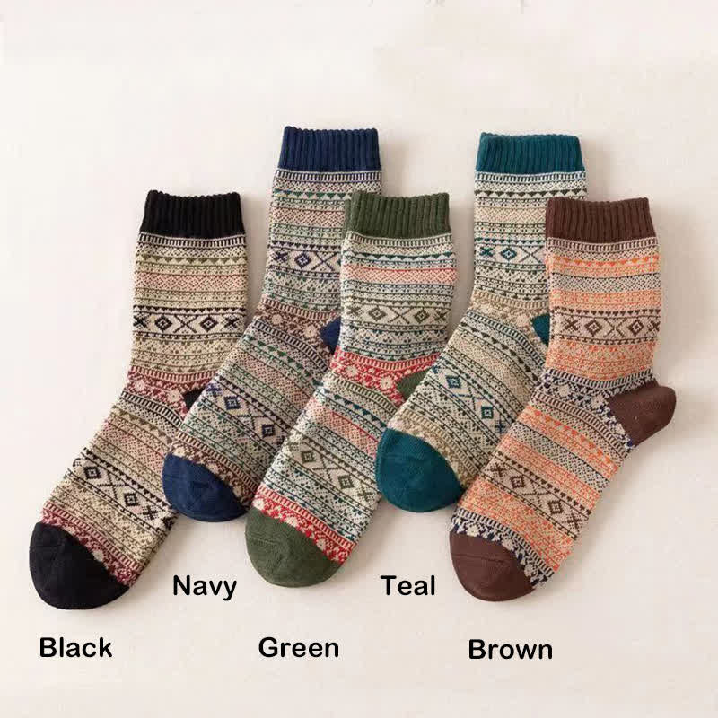 Men's Ethnic Style  Small Diamond Pattern Crew Socks - Image 3