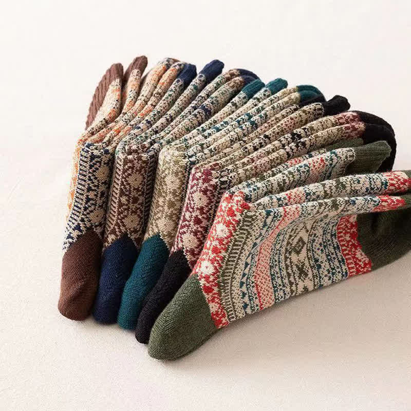Men's Ethnic Style  Small Diamond Pattern Crew Socks - Image 5