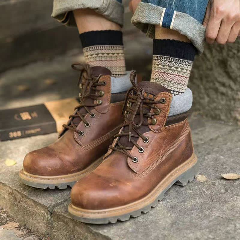 Men's Ethnic Style  Small Diamond Pattern Crew Socks - Image 9