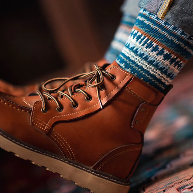 Men's Ethnic Style Geometric Pattern Cotton Socks - Image 4