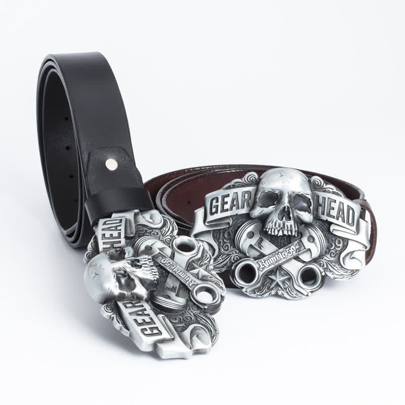 Men's Fancy Skull Gear Head Punk Leather Belt - Image 2