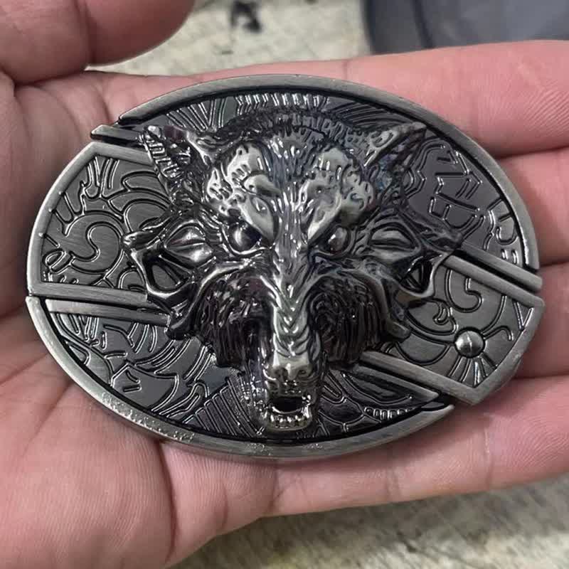 Men's Fierce Wolf Leather Belt With Folding Knife - Image 5