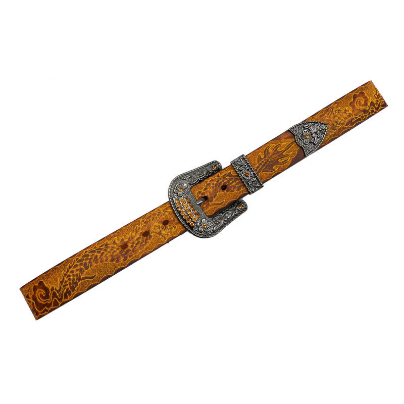 Men's Floral Buckle Embossed Dragon Leather Belt - Image 13