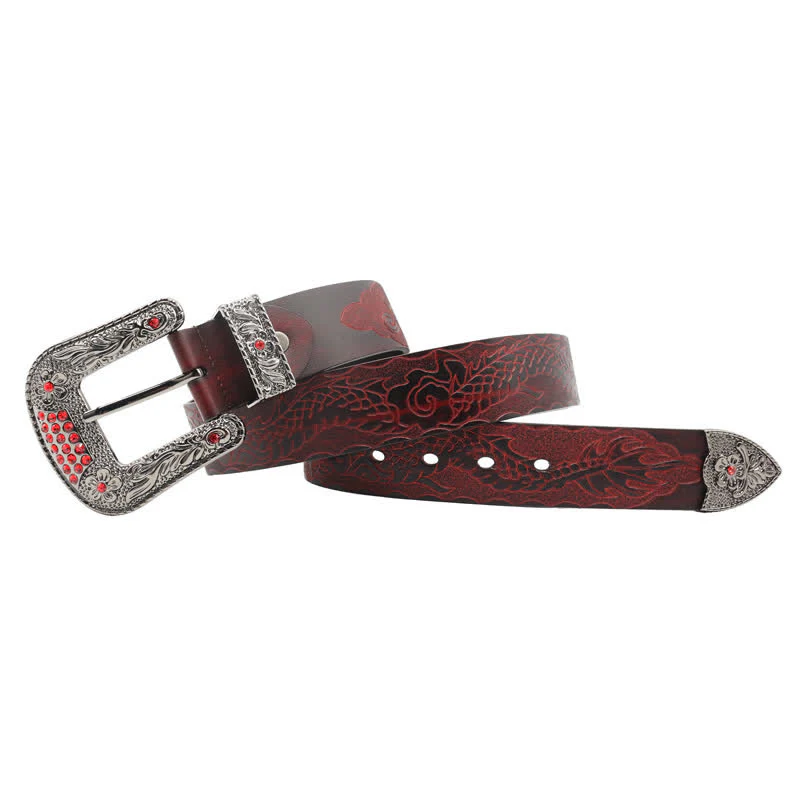 Men's Floral Buckle Embossed Dragon Leather Belt - Image 2