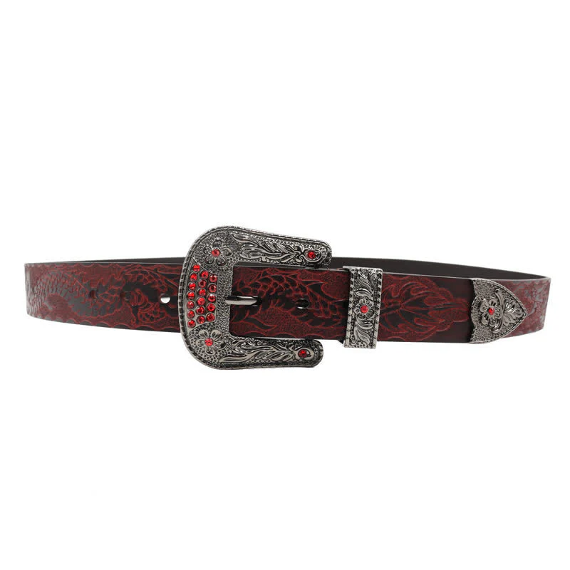 Men's Floral Buckle Embossed Dragon Leather Belt - Image 5