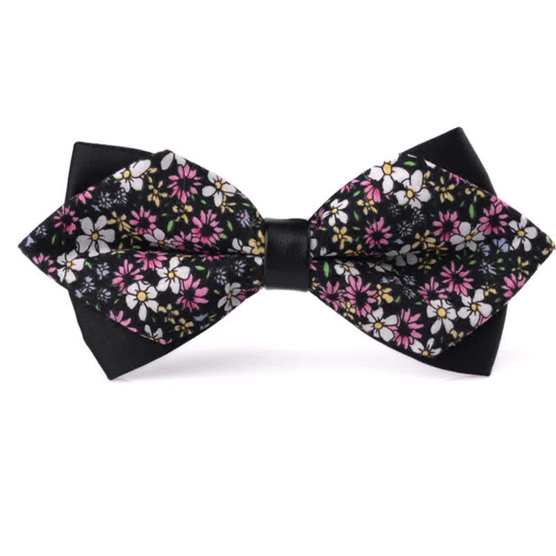 Men's Floral Double Layered Pointed Cotton Bow Tie - Image 11