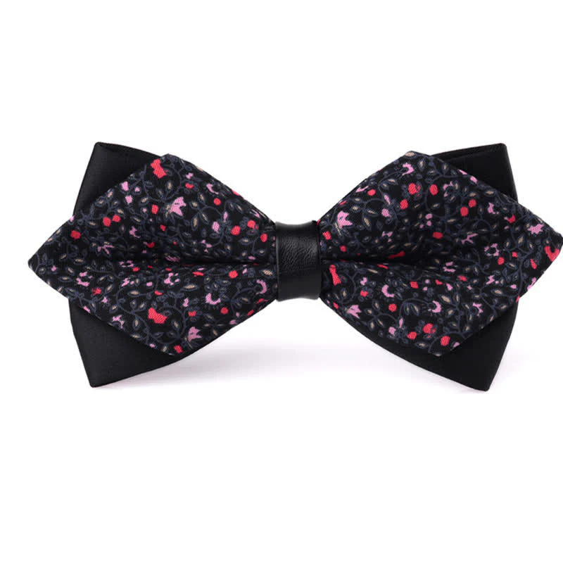 Men's Floral Double Layered Pointed Cotton Bow Tie - Image 12