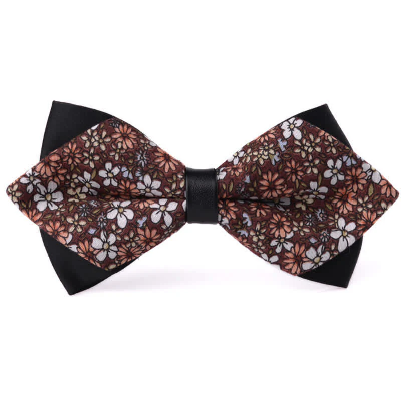 Men's Floral Double Layered Pointed Cotton Bow Tie - Image 17