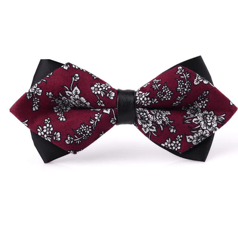 Men's Floral Double Layered Pointed Cotton Bow Tie - Image 18