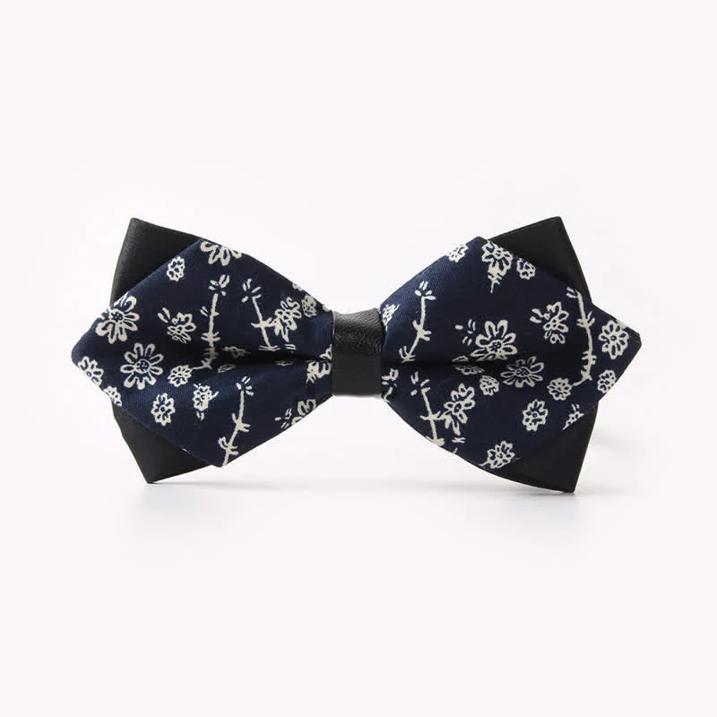 Men's Floral Double Layers Pointed Cotton Bow Tie - Image 10