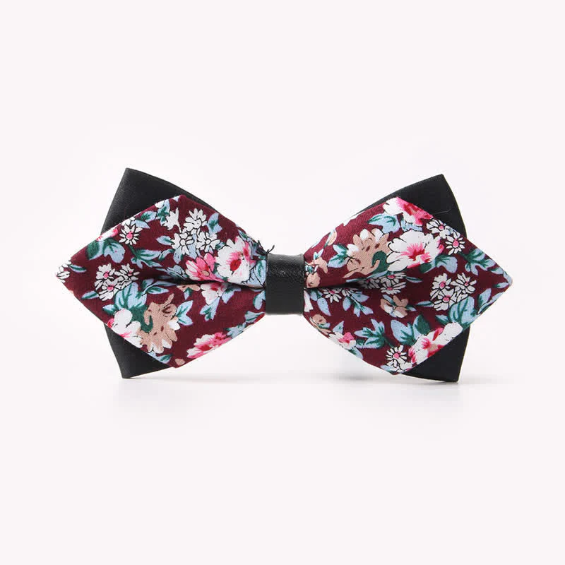 Men's Floral Double Layers Pointed Cotton Bow Tie - Image 21