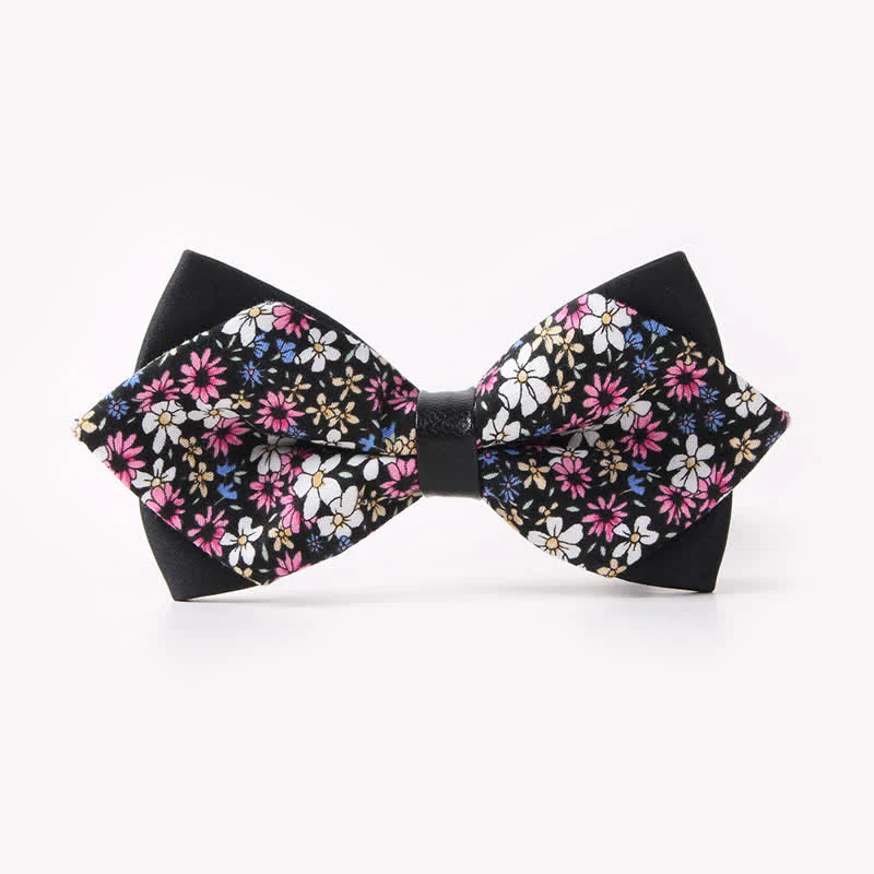 Men's Floral Double Layers Pointed Cotton Bow Tie - Image 25