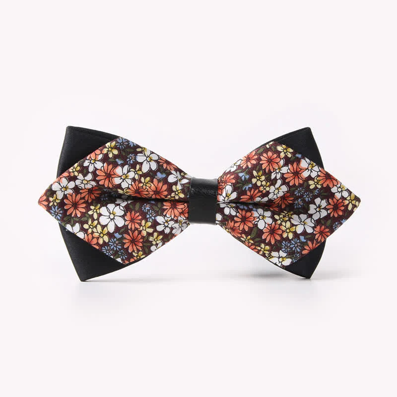 Men's Floral Double Layers Pointed Cotton Bow Tie - Image 26