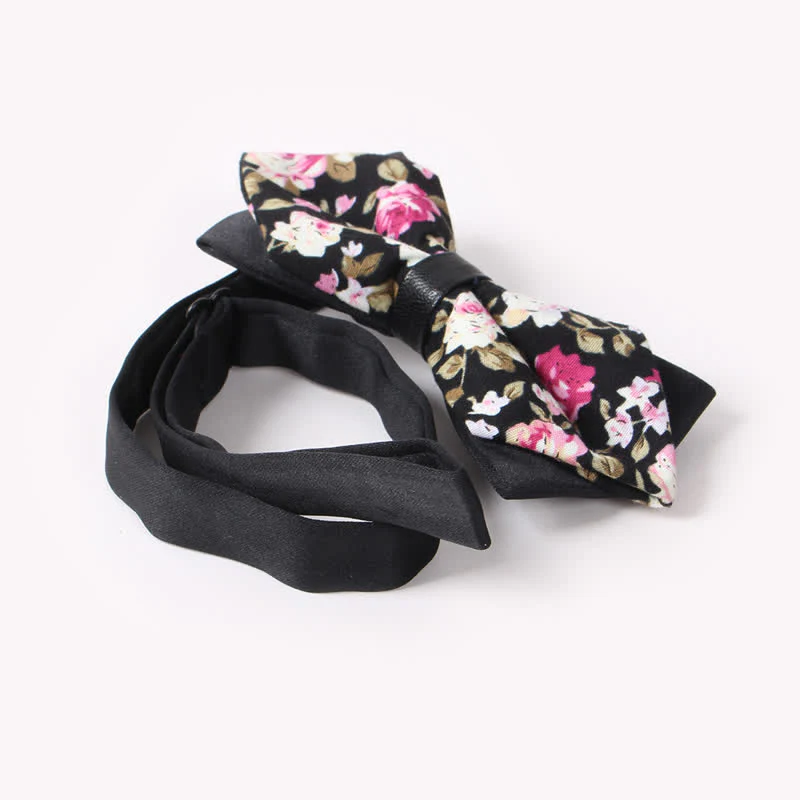 Men's Floral Double Layers Pointed Cotton Bow Tie - Image 3