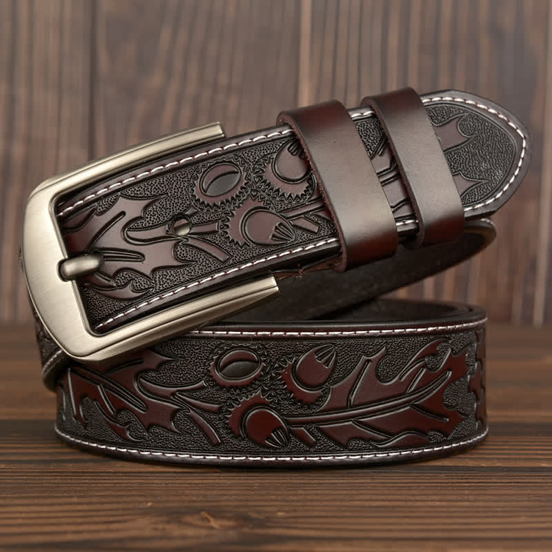 Men's Floral Embossed Pattern Leather Belt - Image 13