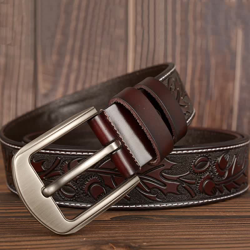 Men's Floral Embossed Pattern Leather Belt - Image 17