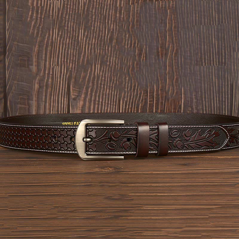 Men's Floral Embossed Pattern Leather Belt - Image 18