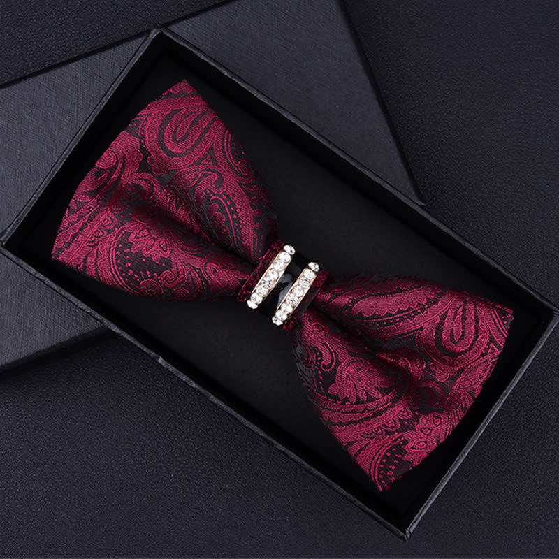 Men's Floral Paisley Striped Rhinestone Bow Tie - Image 6