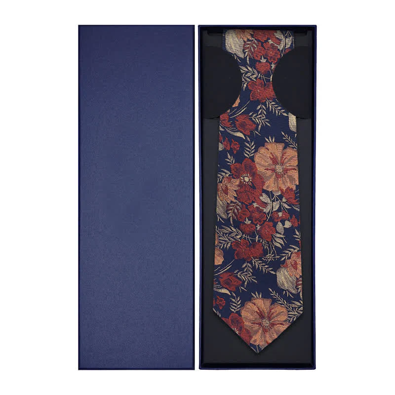 Men's Flower Embroidery Retro Blue Background Necktie - Image 7