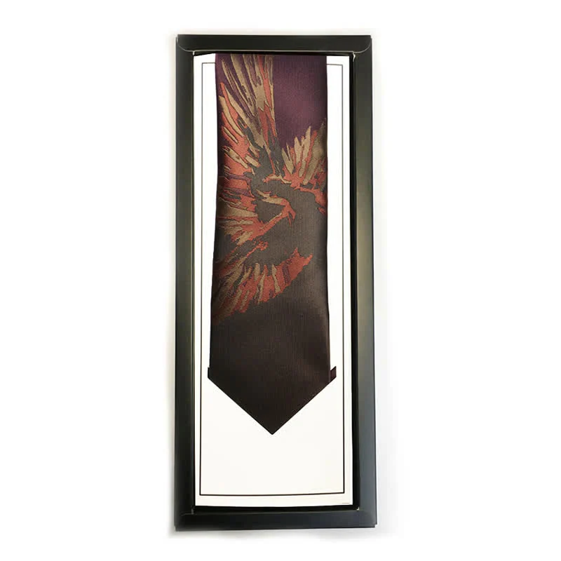Men's Flying Phoenix Pattern Burgundy Necktie - Image 2