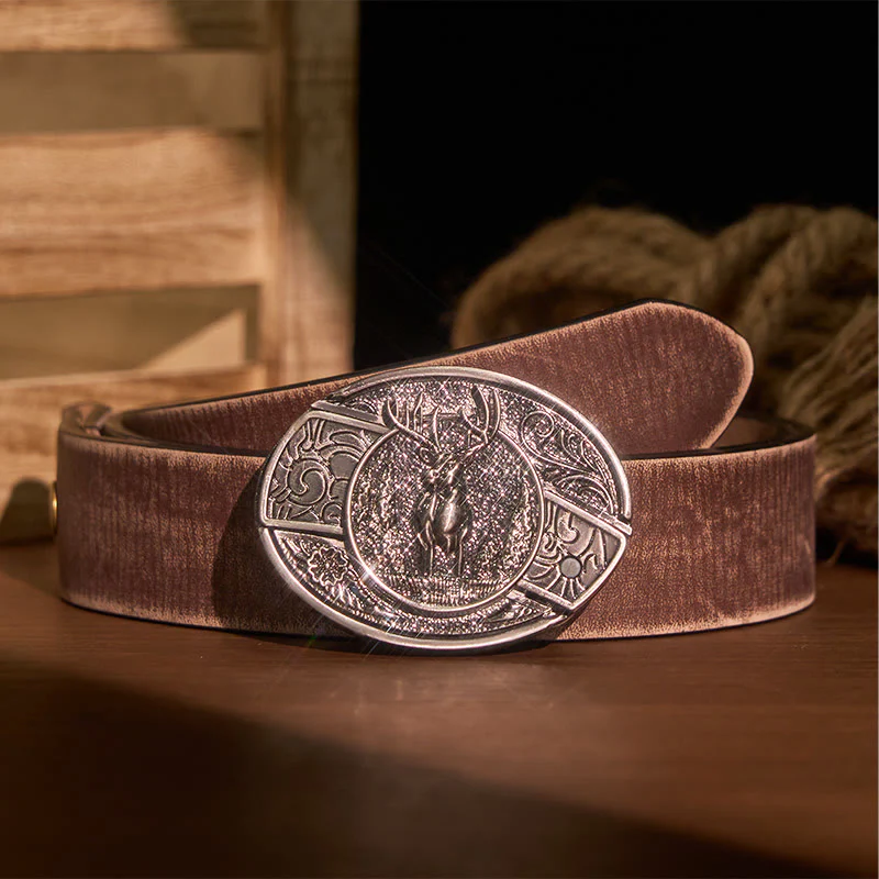 Men's DIY Forest Deer Hidden Folding Knife Leather Belt - Image 10