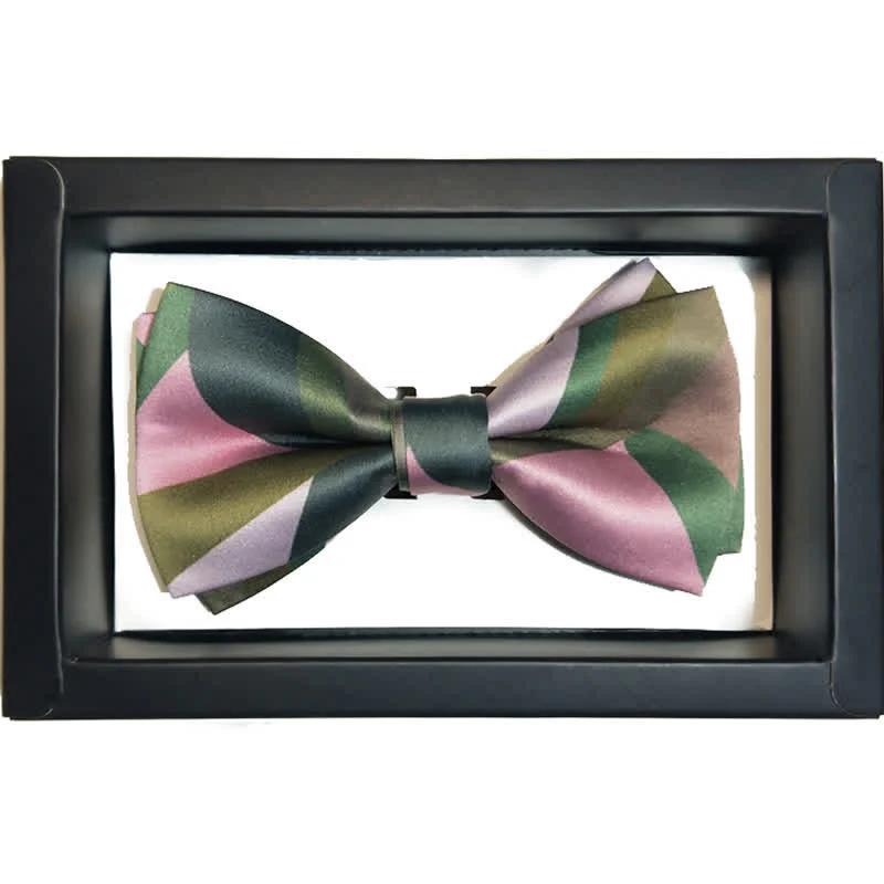 Men's Forest Green & Pink Double Layered Bow Tie - Image 7
