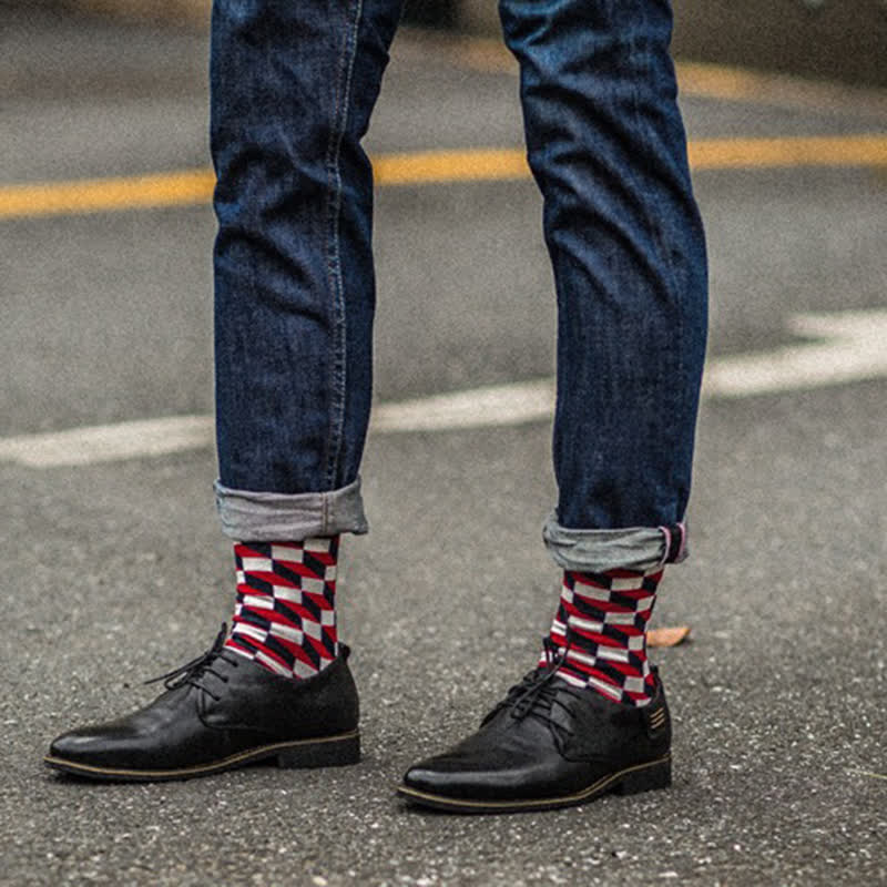Men's Funny Novelty Crazy Checked Cotton Crew Socks - Image 7