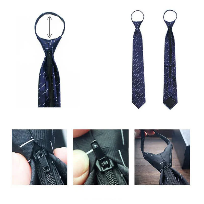Men's Garden Motif Embroidery Zipper Necktie - Image 5