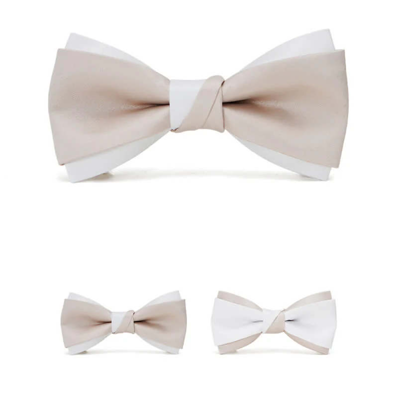 Men's Gentle Pink & White Double Layered Bow Tie - Image 2