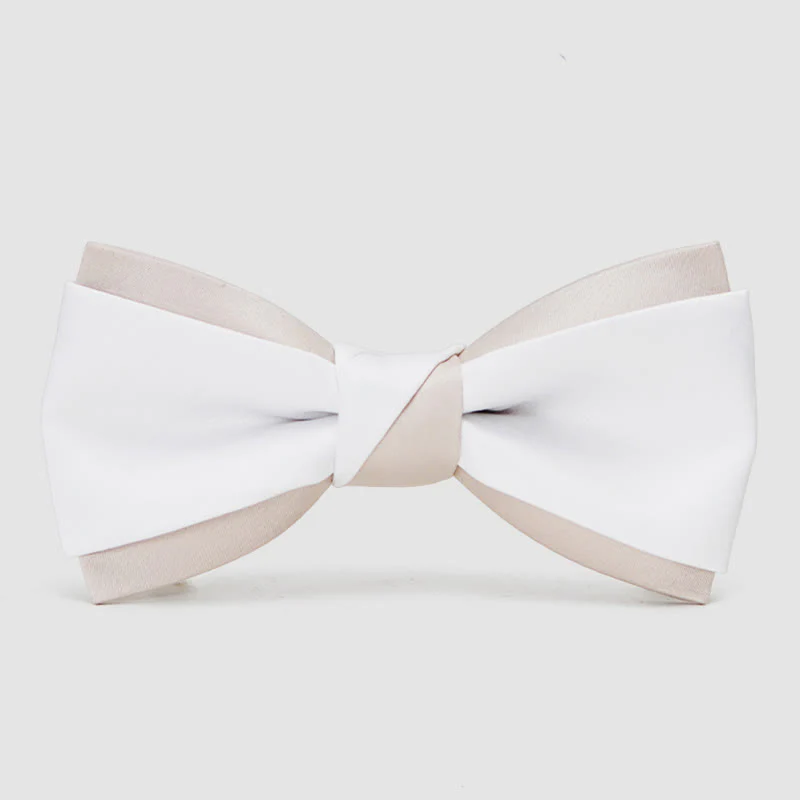 Men's Gentle Pink & White Double Layered Bow Tie - Image 5