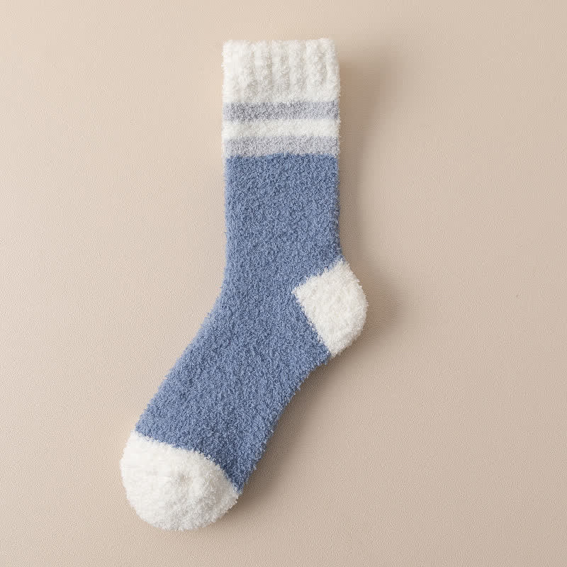 Men's Gentle Striped Fuzzy Coral Fleece Sleep Crew Socks - Image 14