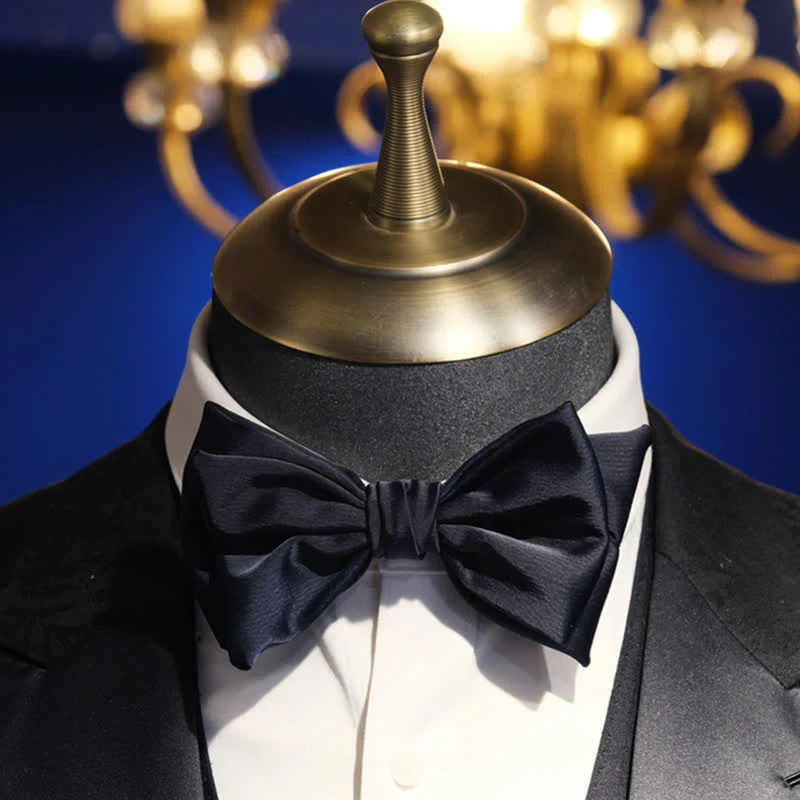 Men's Gentleman Handmade Midnight Blue Double Layered Bow Tie - Image 2