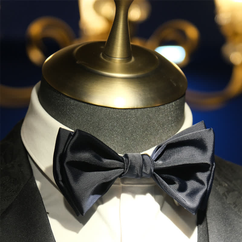 Men's Gentleman Handmade Midnight Blue Double Layered Bow Tie - Image 8