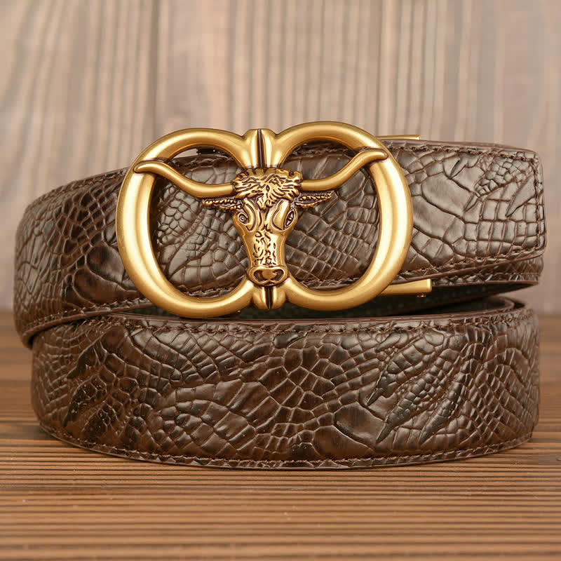 Men's Giant Ox Crocodile Pattern Leather Belt - Image 21