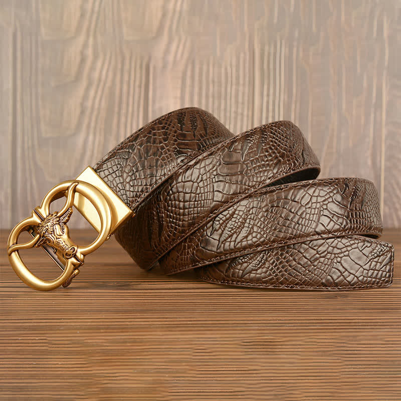 Men's Giant Ox Crocodile Pattern Leather Belt - Image 22
