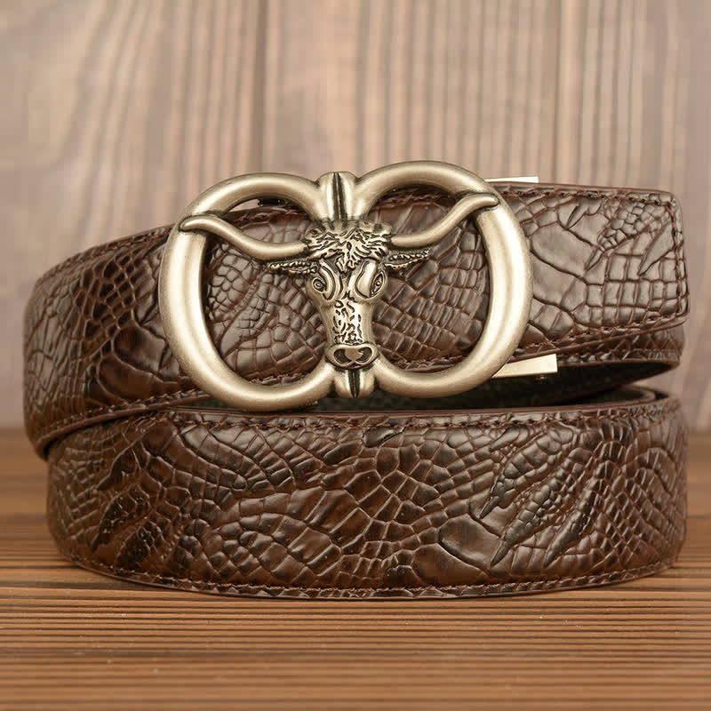 Men's Giant Ox Crocodile Pattern Leather Belt - Image 25