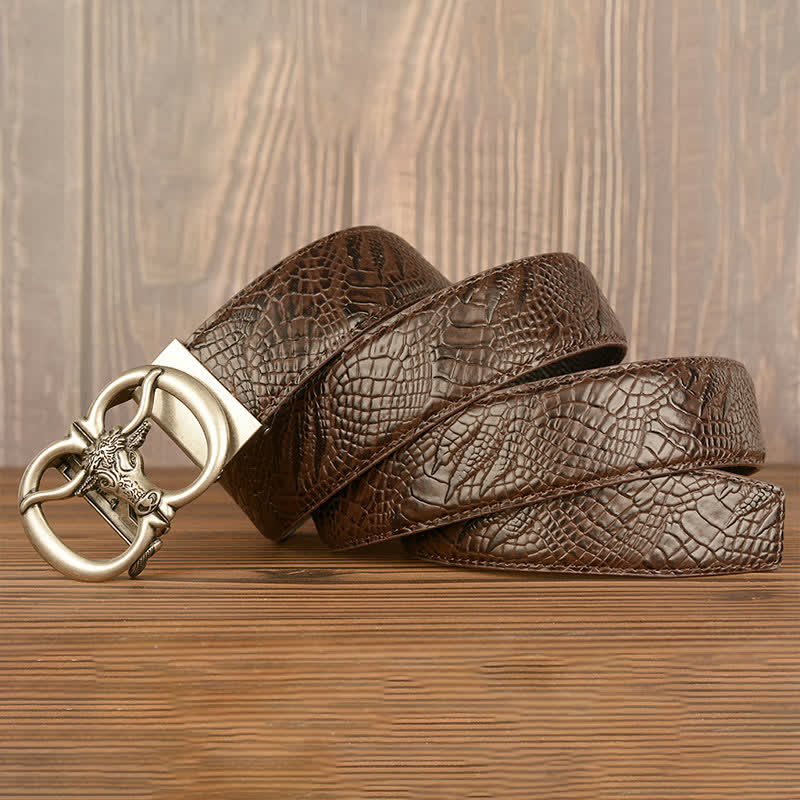 Men's Giant Ox Crocodile Pattern Leather Belt - Image 26