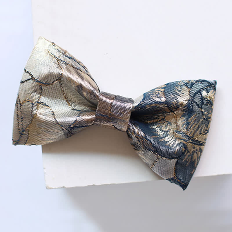 Men's Glittering Gold & Blue Floral Bow Tie - Image 3