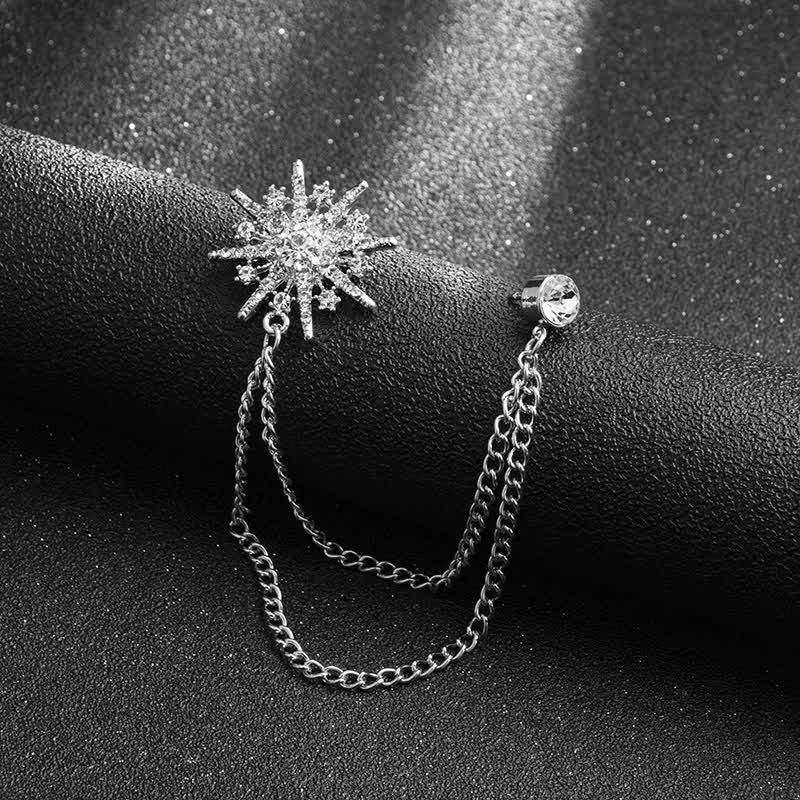Men's Glittering Octagon Star Tassel Brooch - Image 7