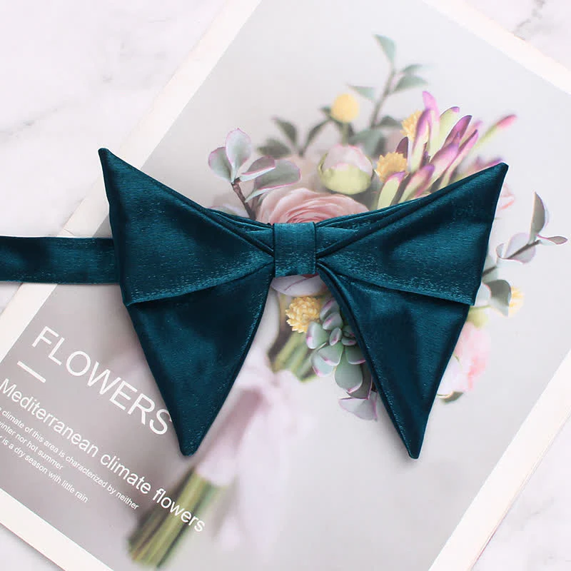 Men's Glossing Folded Design Oversized Pointed Bow Tie - Image 12