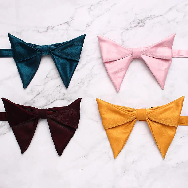 Men's Glossing Folded Design Oversized Pointed Bow Tie - Image 5