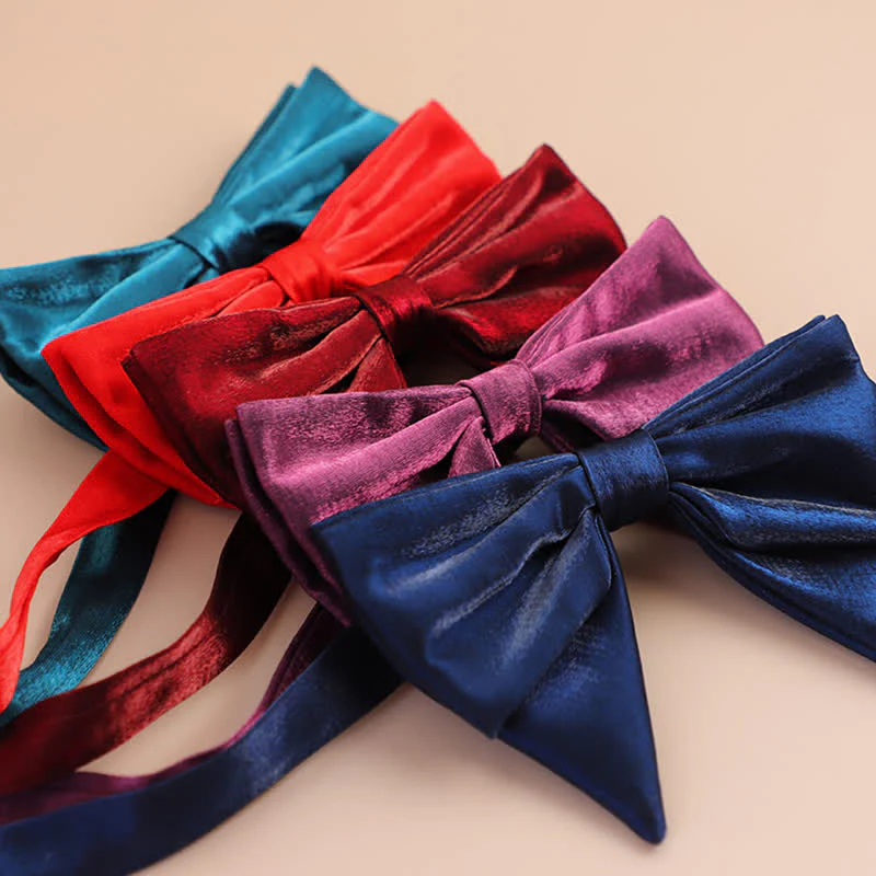 Men's Glossy Butterfly-Like Oversized Pointed Bow Tie - Image 2
