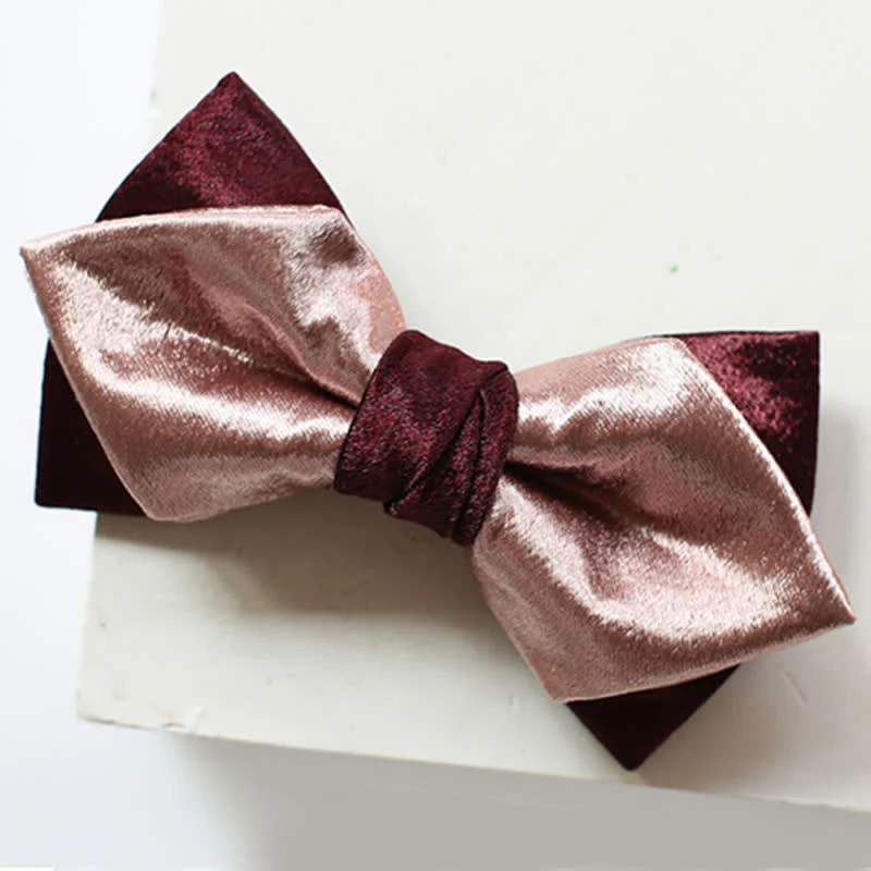 Men's Glossy Pink & Burgundy Double Layers Bow Tie - Image 3