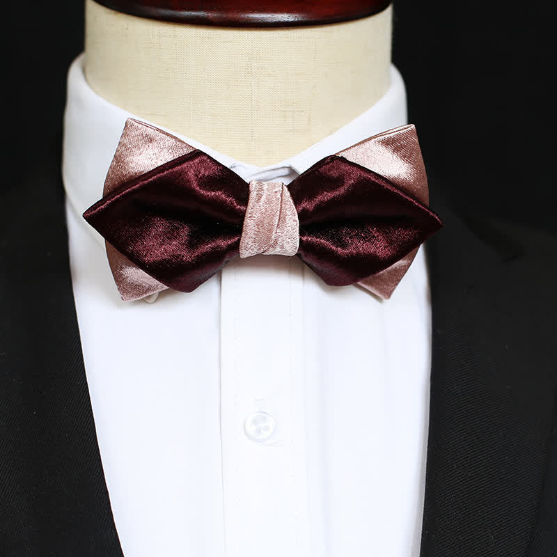 Men's Glossy Pink & Burgundy Double Layers Bow Tie - Image 6