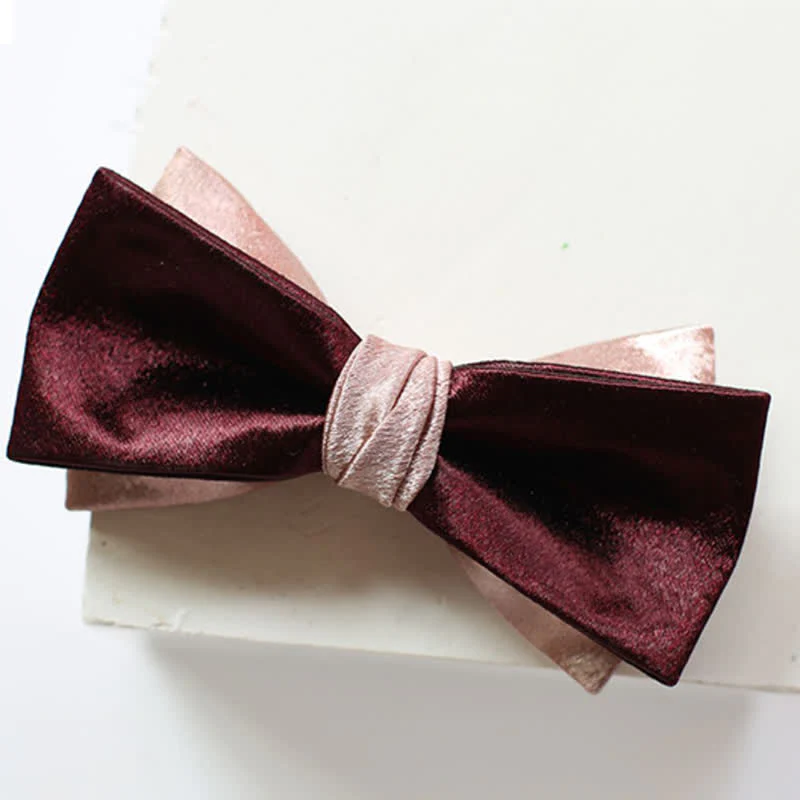 Men's Glossy Pink & Burgundy Double Layers Bow Tie - Image 9